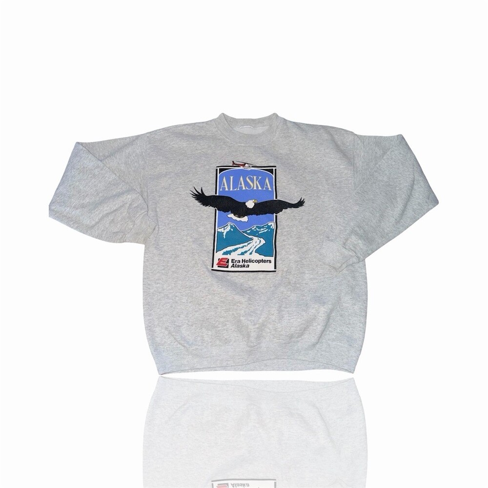 Alaska Era Helicopters Vintage Sweatshirt Mens Gray Crewneck Pullover Graphic